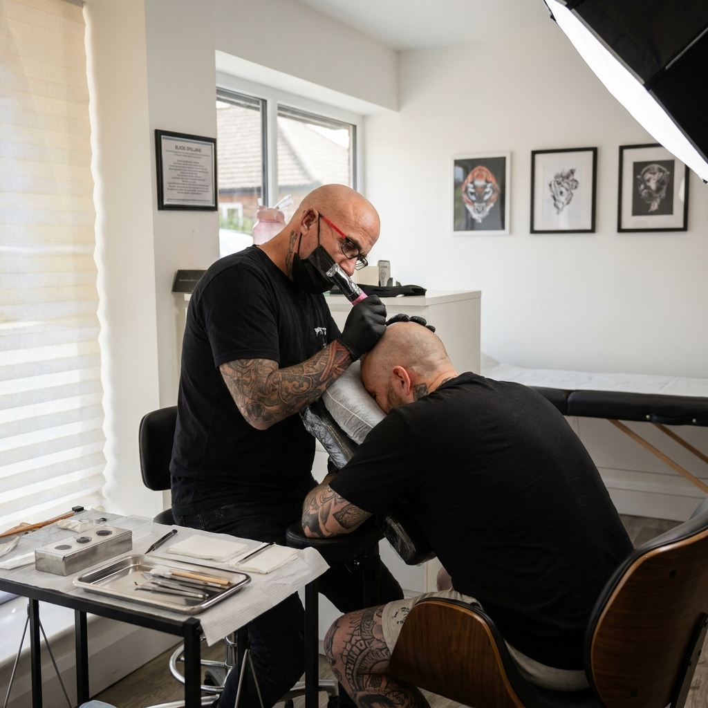 SMP practitioner Lee Taylor carrying out scalp micropigmentation